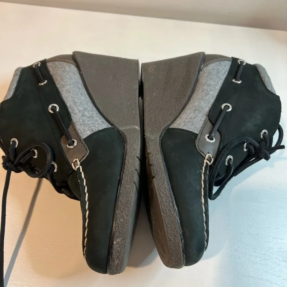 Sperry Top Slider Hadley Wedge booties Black Grey Suede wedges SZ 9